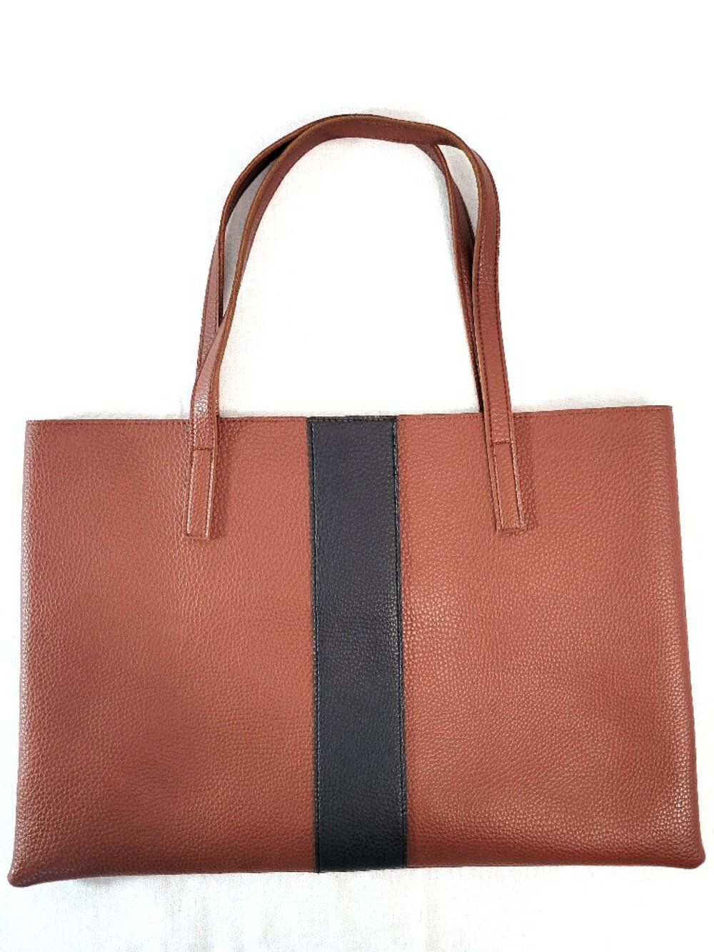 Vince Camuto Luck Tote Brown Faux Leather Racing Stripe Large Laptop Bag